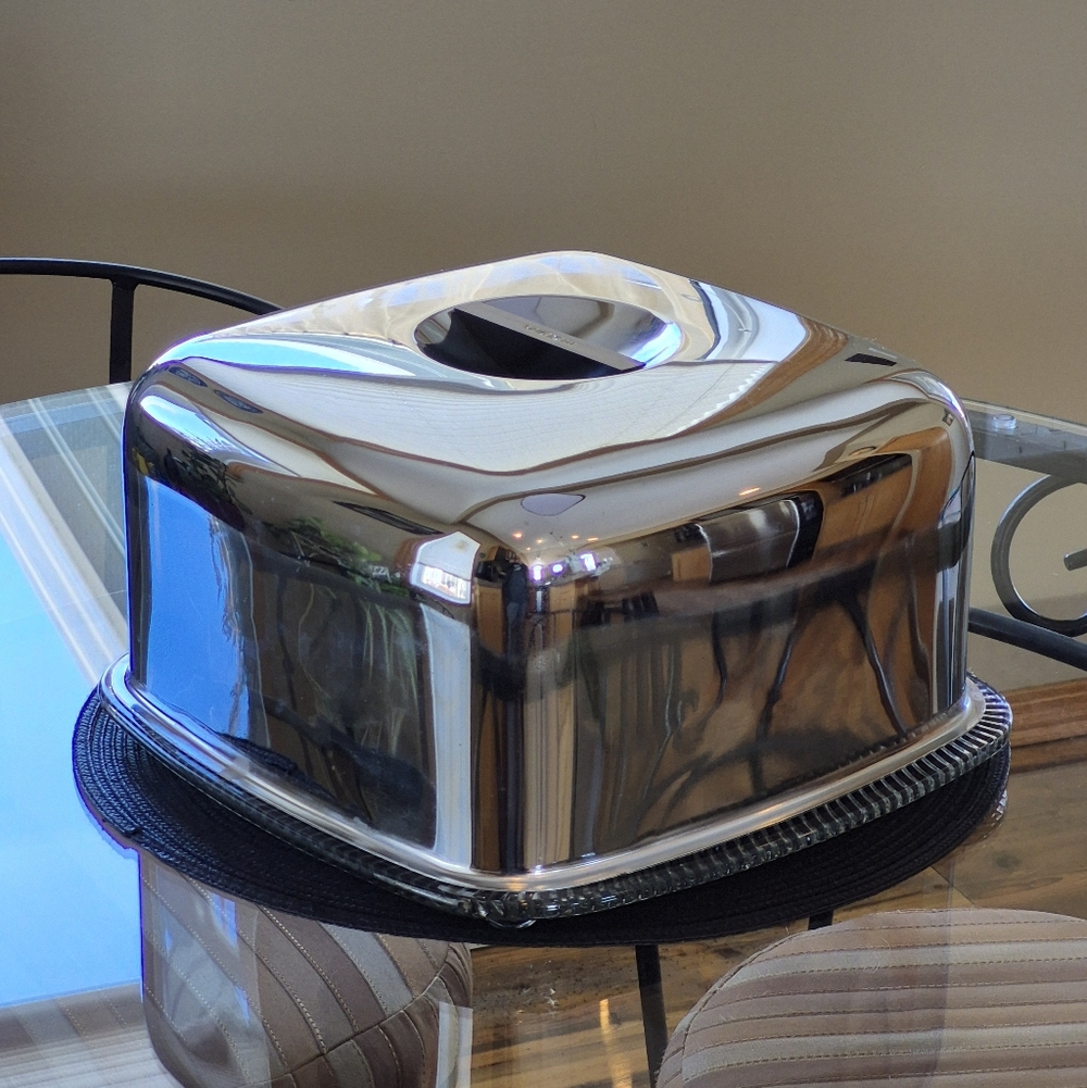 KROMEX Vintage Square Cake Keeper Chrome Dome Lid, Glass Base, Bakelite Handle